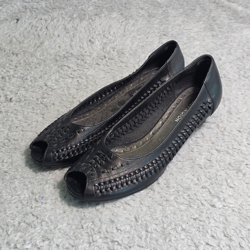 VTG Covington Mini Wedge Heels Black Woven Peep Toe Winnie Shoes Women 8M EXC‎